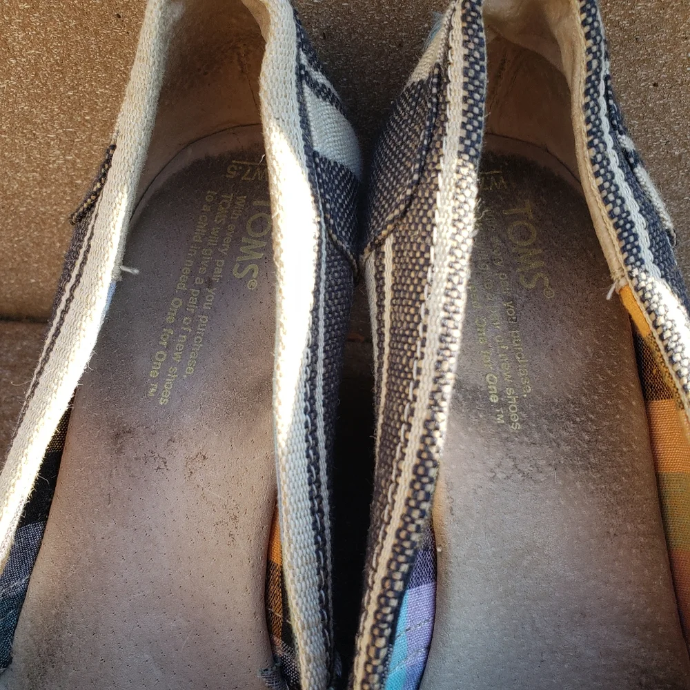 TOMs Calypso gray tan wedge sandal espadrille 7.5